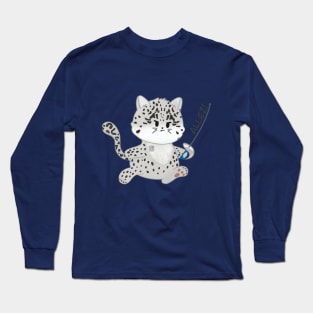 Kawaii Saber Fencing Snow Leopard Long Sleeve T-Shirt